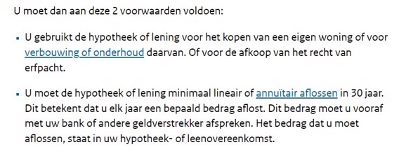 Voorwaarden hypotheekrenteaftrek - Rijksoverheid.nl