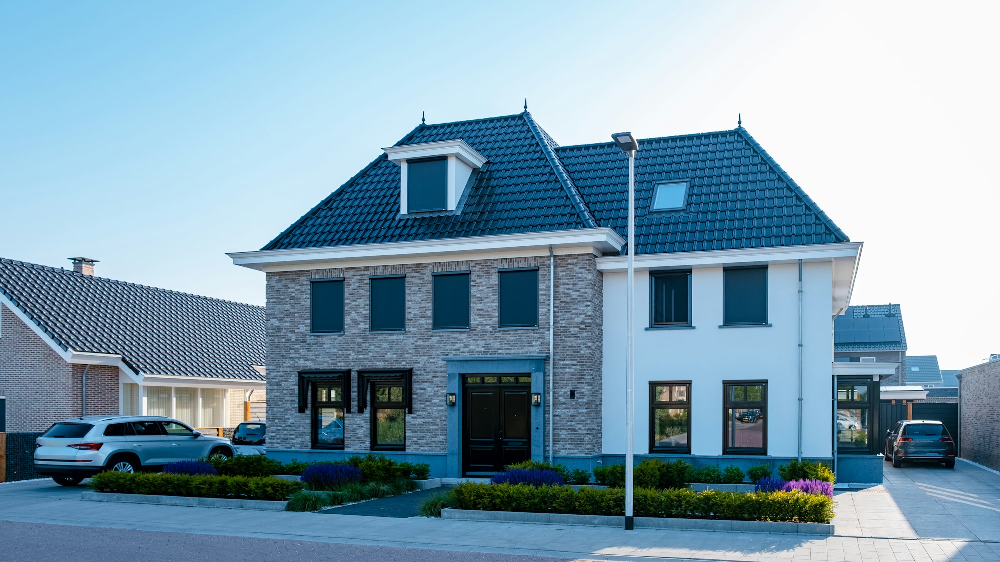 Dutch Suburban area with modern family houses, newly build modern family homes in the Netherlands